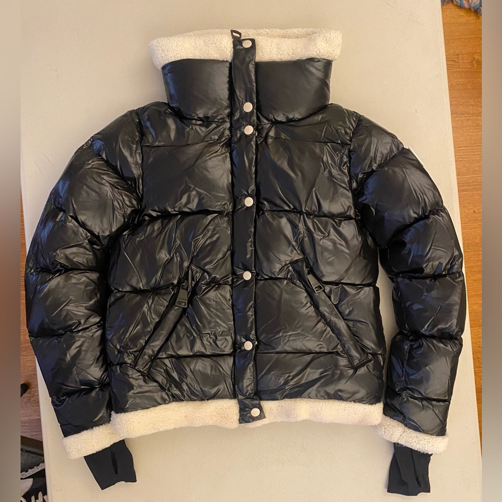 SAM. New York Gigi Black Down Puffer Shearling Trim Jacket XS